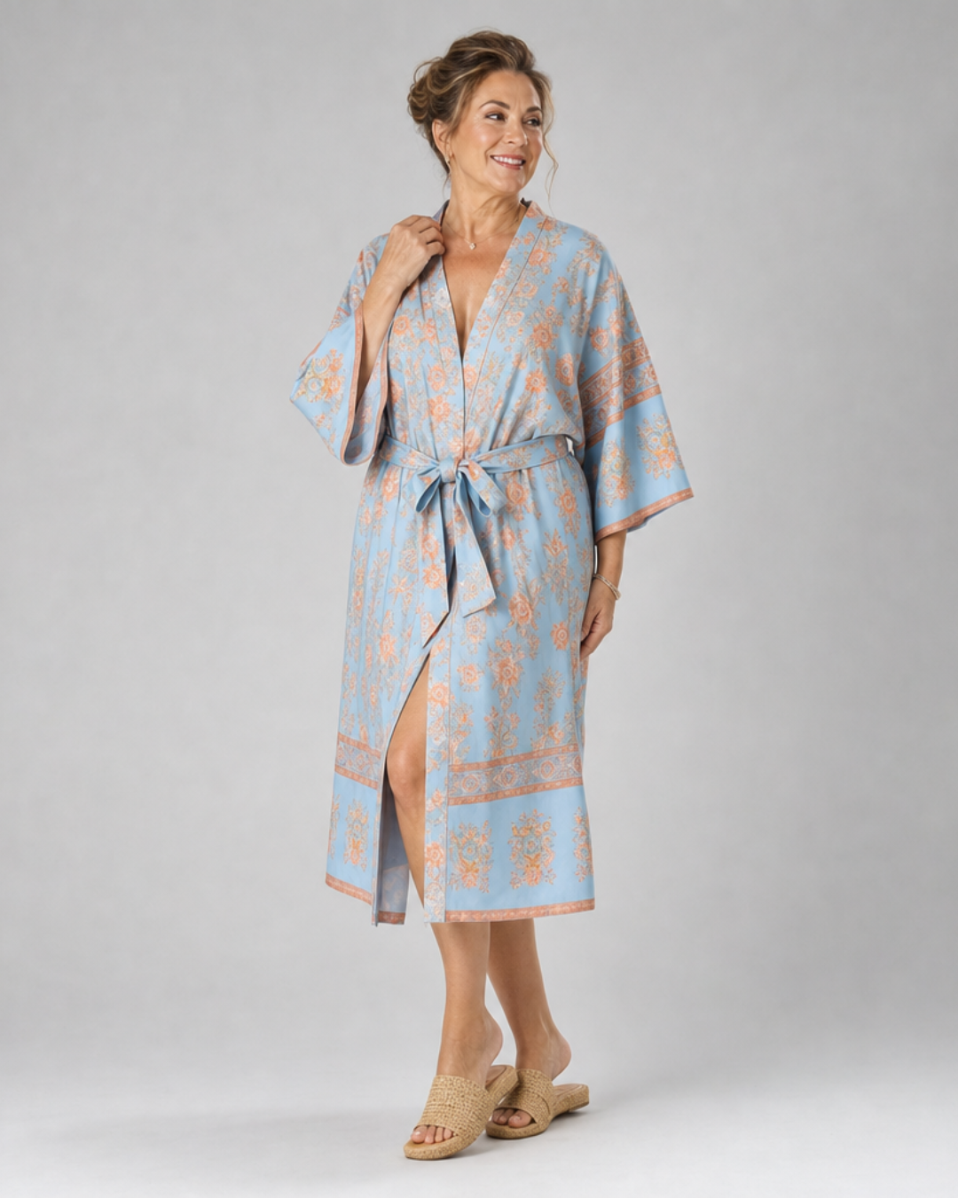 Fiossa | Floral Satin Wrap Lounge Robe