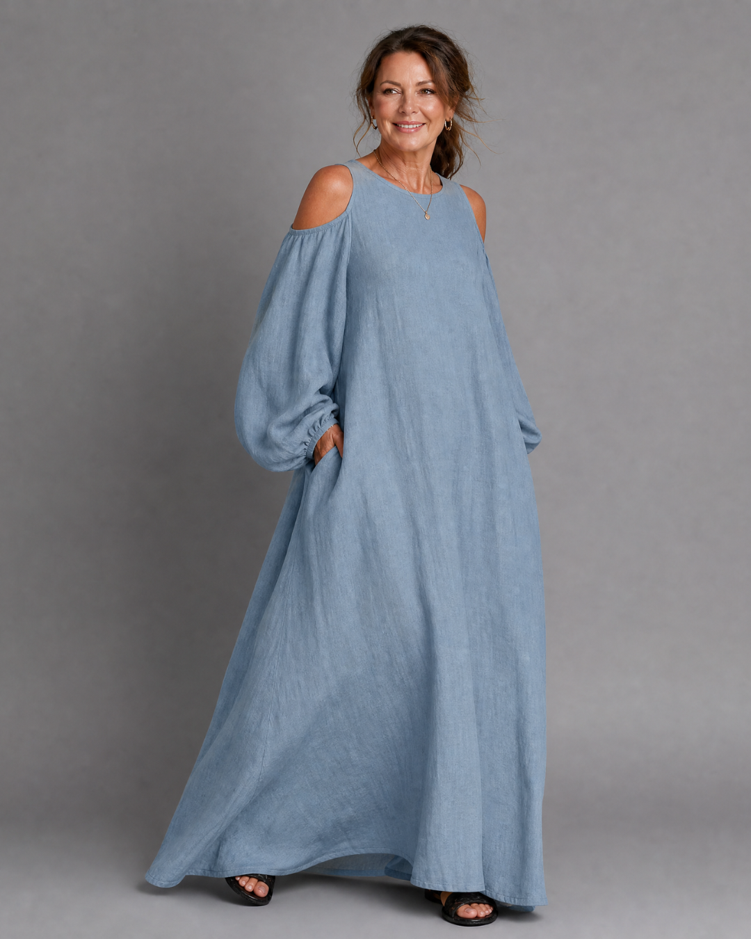 Dellania | Cold Shoulder Balloon Sleeve Relaxed Maxi Dress