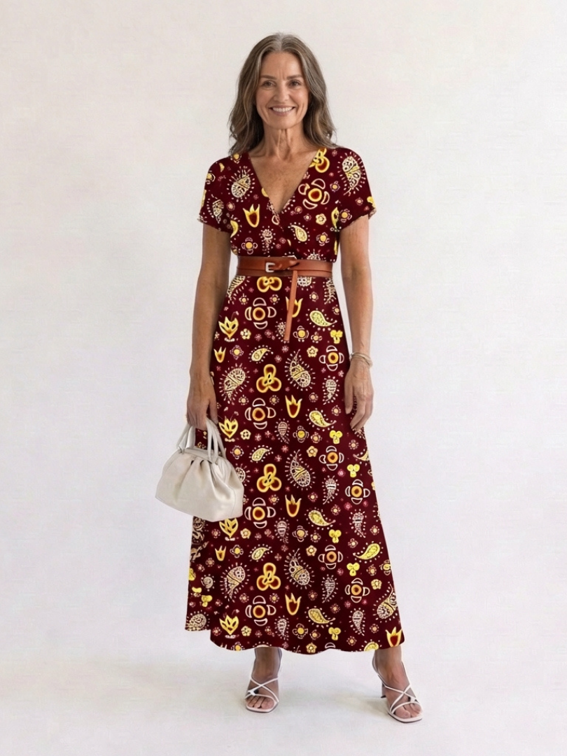 Tamsinna | Elegant Floral V-Neck Midi Dress