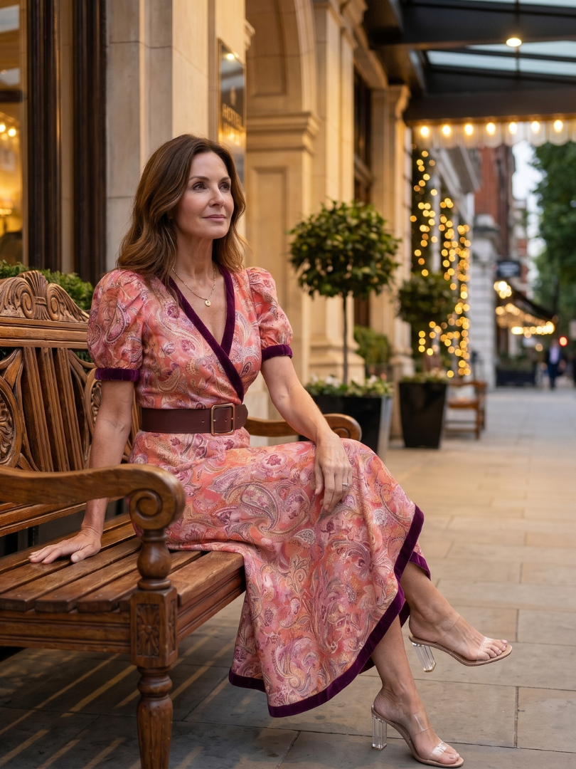 Delwen | Wrap Style Puff Sleeve Midi Dress