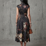 Serania | High Neck Keyhole Floral Pleated Midi Dress