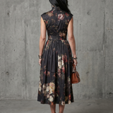 Serania | High Neck Keyhole Floral Pleated Midi Dress