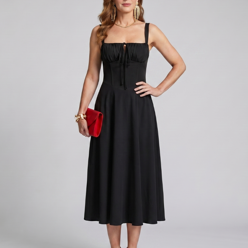 Kalwynne | Spaghetti Strap Ruched Bodice Midi Dress
