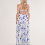 Marenetta | Watercolor Floral Ruffle Hem Sleeveless Midi Dress