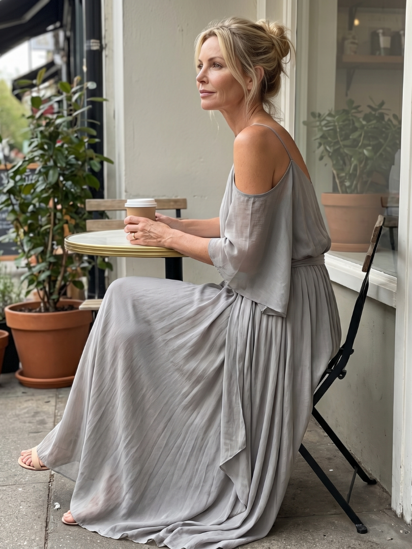 Norarina | Layered Drape Cold Shoulder Top Wide Leg Set