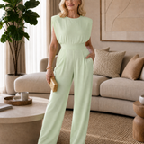 Temlyn | Draped Shoulder Tailored Wide Leg Jumpsuit