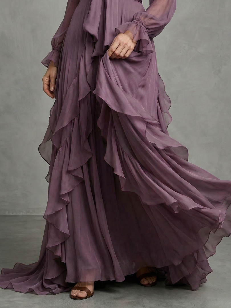 Sermae | Tie Neck Ruffle Tiered Maxi Dress