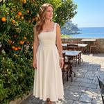 Dalbelle | Sleeveless Square Neck Flared Skirt Midi Dress