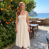Dalbelle | Sleeveless Square Neck Flared Skirt Midi Dress