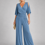 Lioravia | Cold Shoulder Wrap Wide Leg Jumpsuit