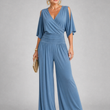 Lioravia | Cold Shoulder Wrap Wide Leg Jumpsuit
