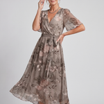 Daldra | Flutter Sleeve Gathered Waist Floral Print Midi Dress