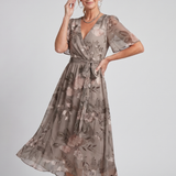 Daldra | Flutter Sleeve Gathered Waist Floral Print Midi Dress