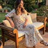 Magdamae | Botanical Print Tassel Tie Midi Dress