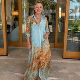 Caswyn | Baroque Print Button Front Flowing Maxi Dress