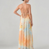 Larsette | Watercolor Halter Neck Flowing Maxi Dress