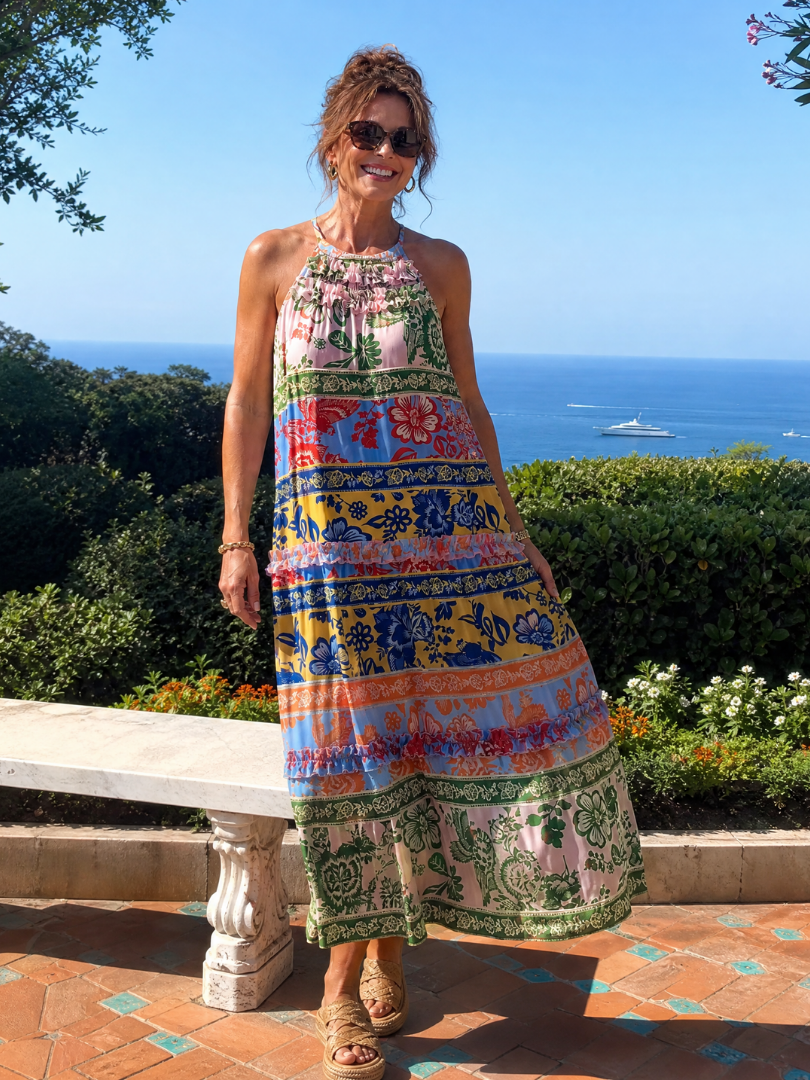 Pensia | Sleeveless Mixed Print Midi Dress