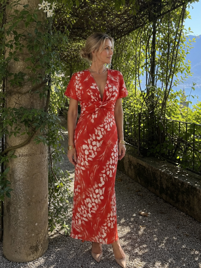 Claney | Short Sleeve Abstract Pattern Maxi Dress