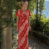 Claney | Short Sleeve Abstract Pattern Maxi Dress