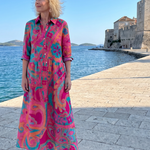 Lilamae | Printed Button Front Collared Midi Dress