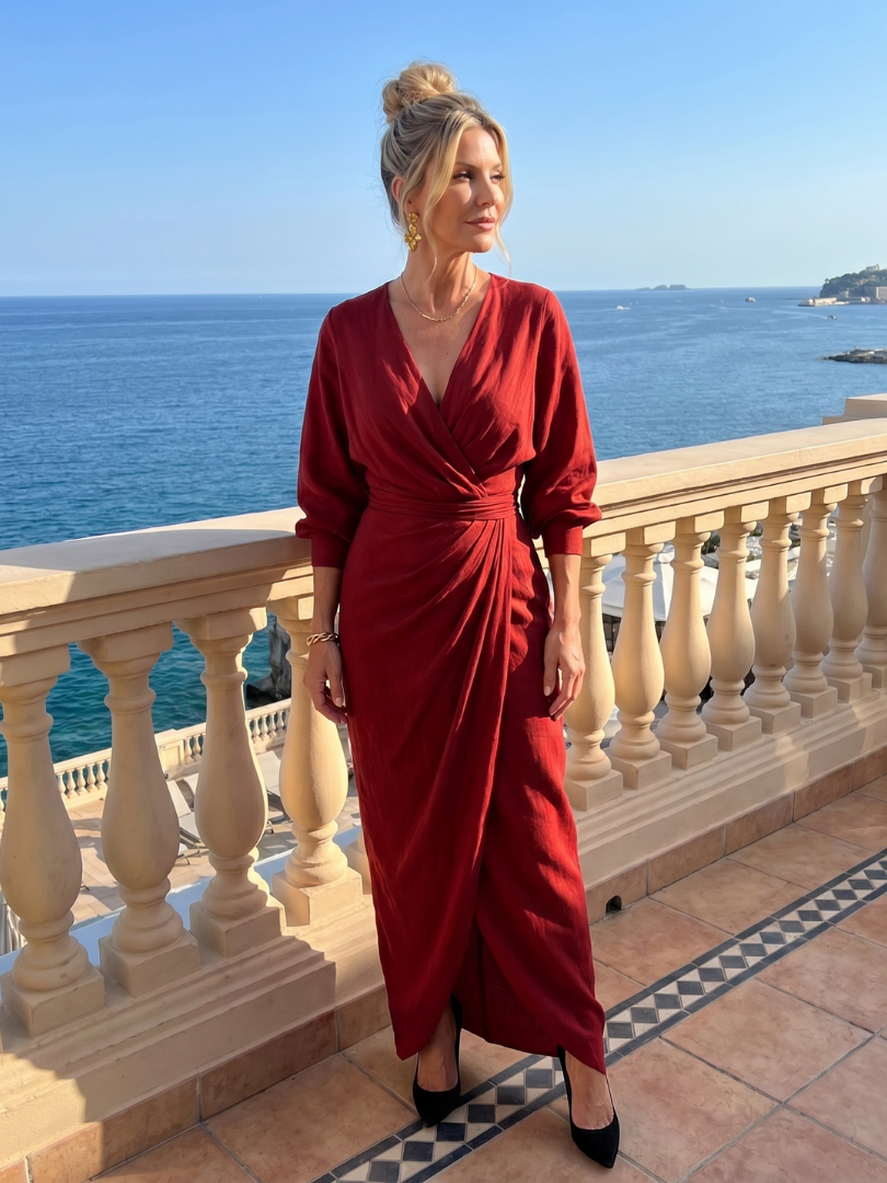 Senda | Long Sleeve Wrap Overlap Skirt Midi Dress