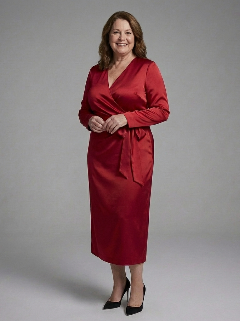 Corassa | Long Sleeve Wrap Tie Midi Dress