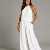 Gretabeth | Pleated Halter Neck Wide Leg Relaxed Jumpsuit