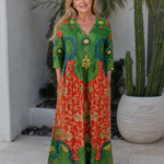 Tesra | Abstract Vintage Print Relaxed Three Quarter Sleeve Midi Dress
