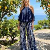 Pera | Layered Halter Neck Printed Wide Leg Set