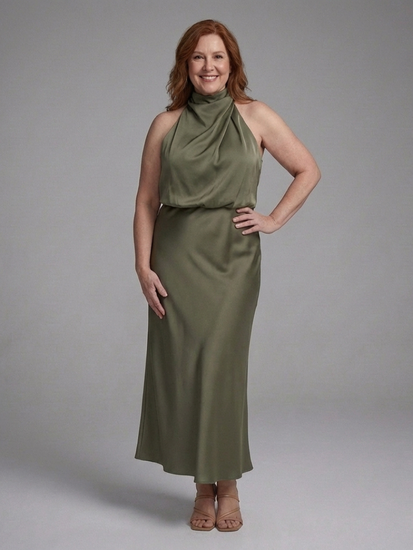 Veramarie | Halter Draped Midi Dress