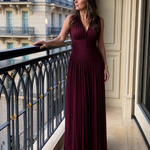 Viosia | Sleeveless Pleated V Neck Midi Dress