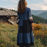 Fiodra | Embroidered Panel Long Sleeve Midi Dress