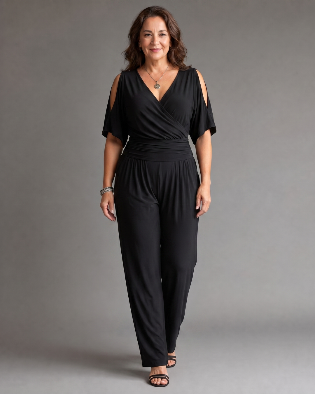 Noretta | Cold Shoulder Wrap Waist Relaxed Jumpsuit