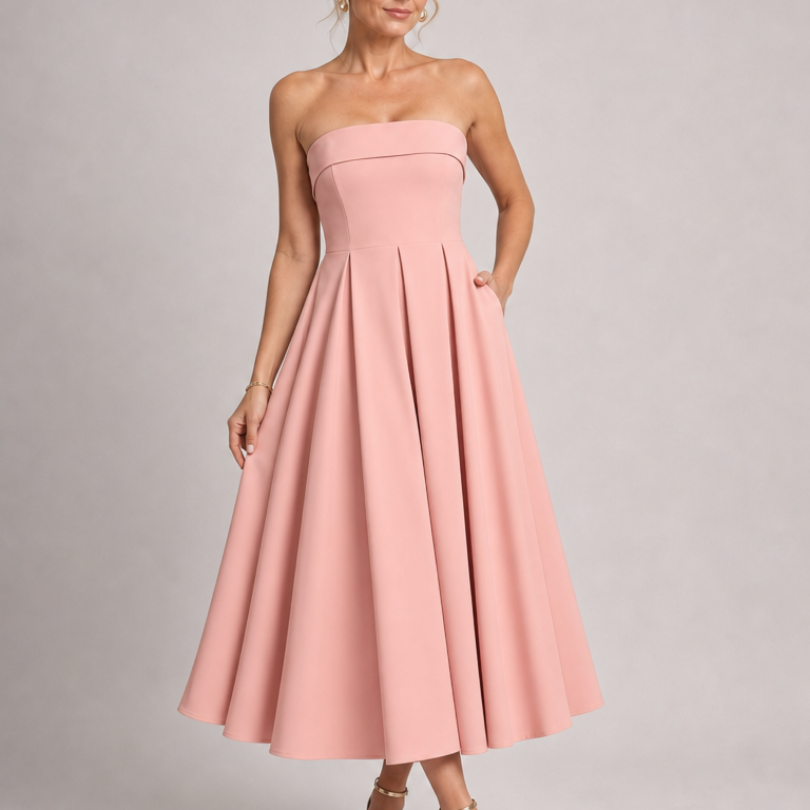 Permae | Strapless Structured Bodice Midi Dress