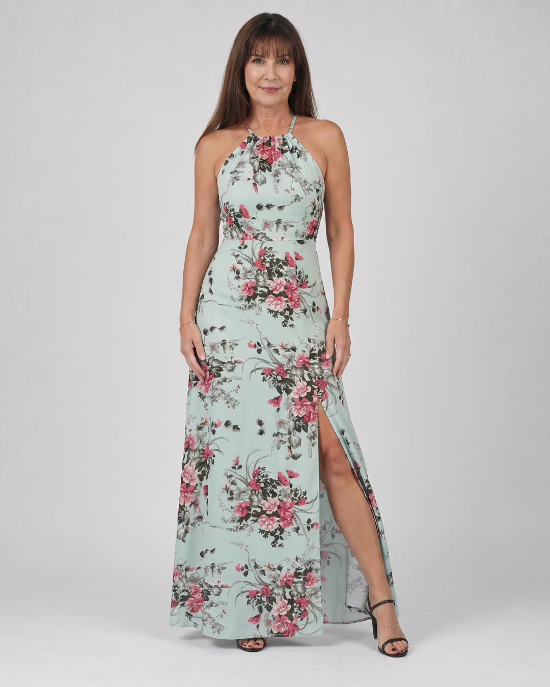 Saffwyn | Floral Halter Neck Side Slit Midi Dress