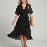 Tamsinlia | Short Sleeve Wrap Soft Flowing Hem Midi Dress