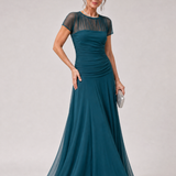 Orlalora | Mesh Yoke Ruched Maxi Dress