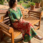 Saffsia | Mixed Print V Neck Pocket Midi Dress