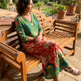 Saffsia | Mixed Print V Neck Pocket Midi Dress