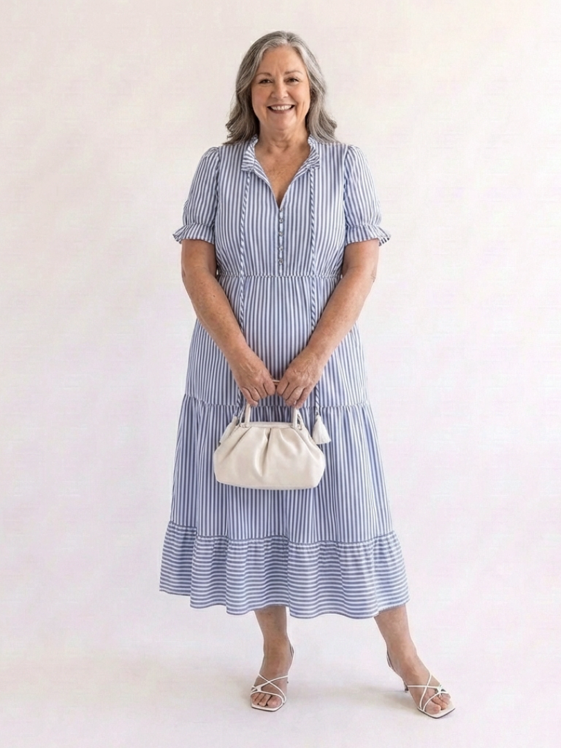 Romysia | Short Sleeve Striped Tiered Midi Dress