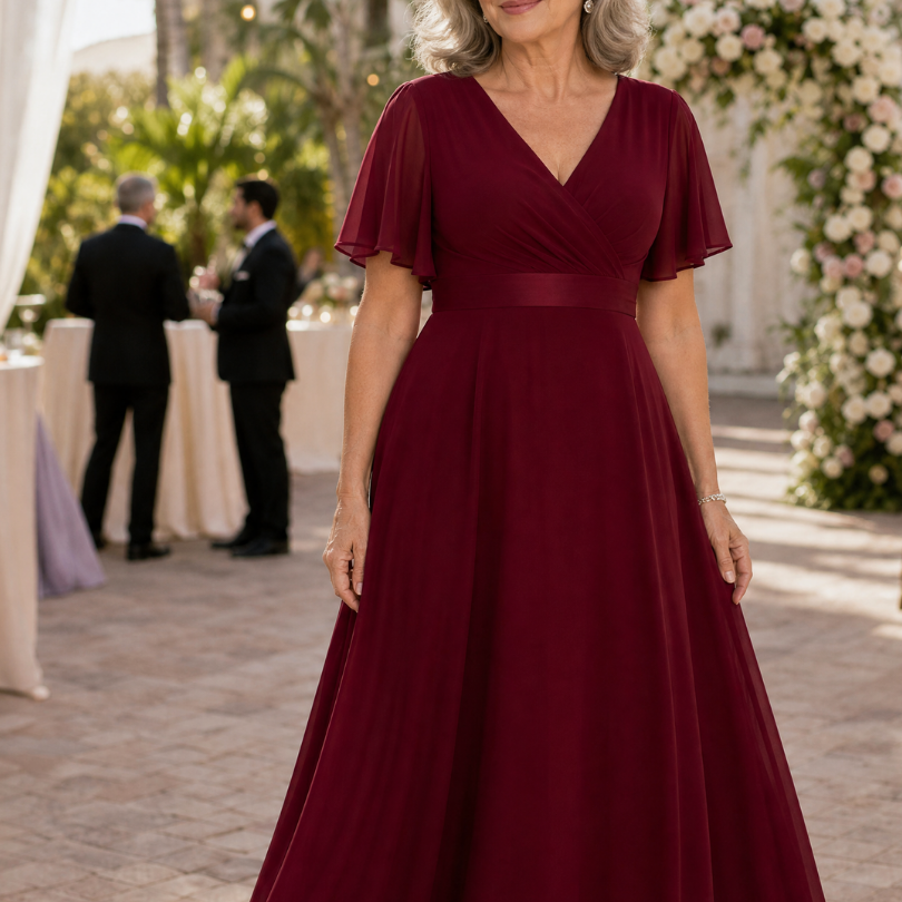 Taliamarie | Short Flutter Sleeve Defined Waist Maxi Dress