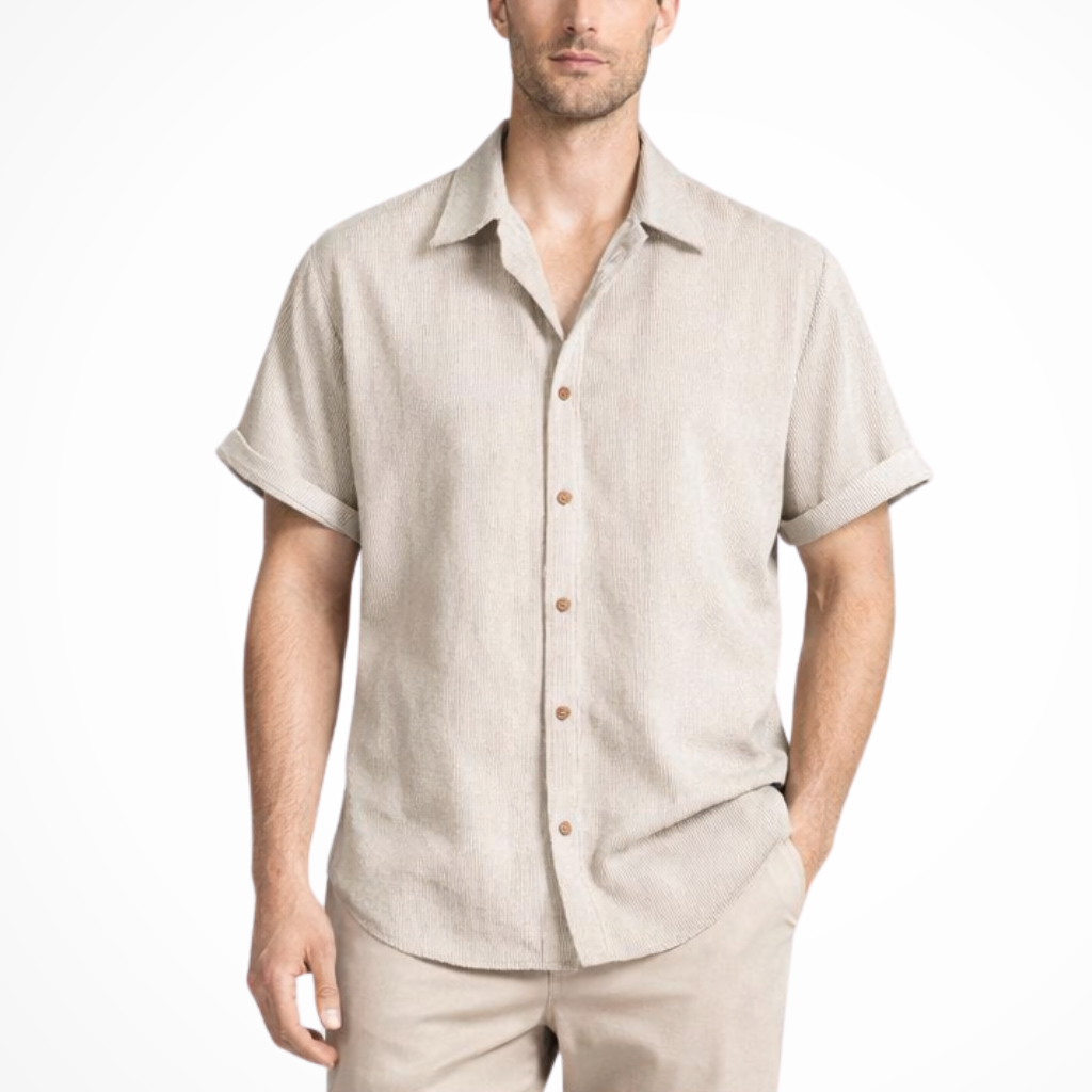 Bennett | Men Textured Short Sleeve Button Down Camp Collar Shirt