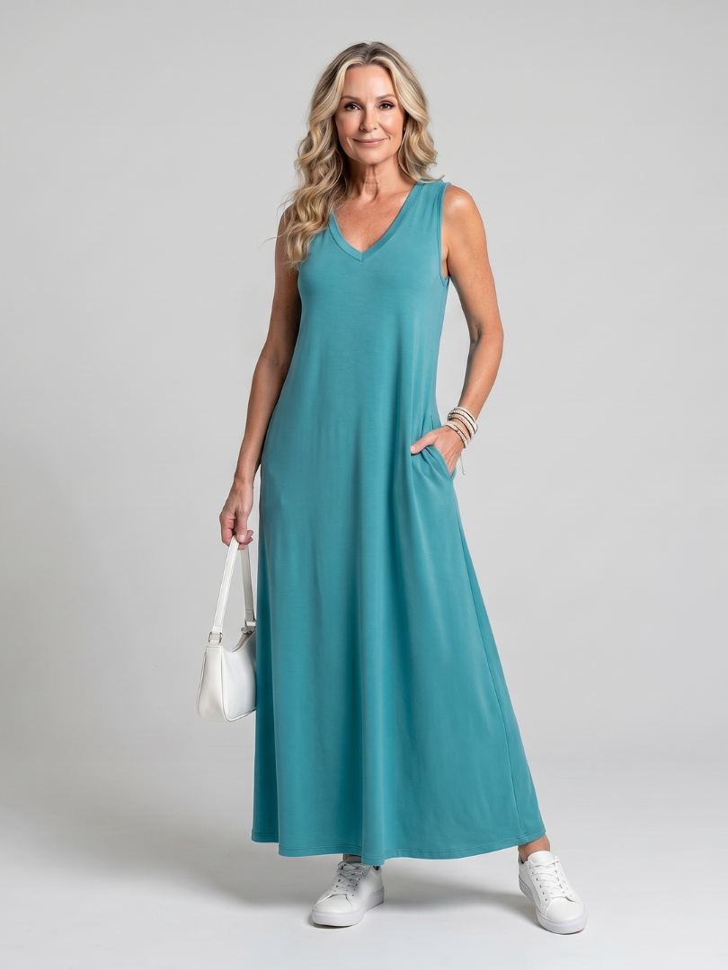 Tesmarie | Sleeveless Tropical Leaf Print Midi Dress
