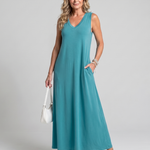 Tesmarie | Sleeveless Tropical Leaf Print Midi Dress