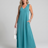 Tesmarie | Sleeveless Tropical Leaf Print Midi Dress