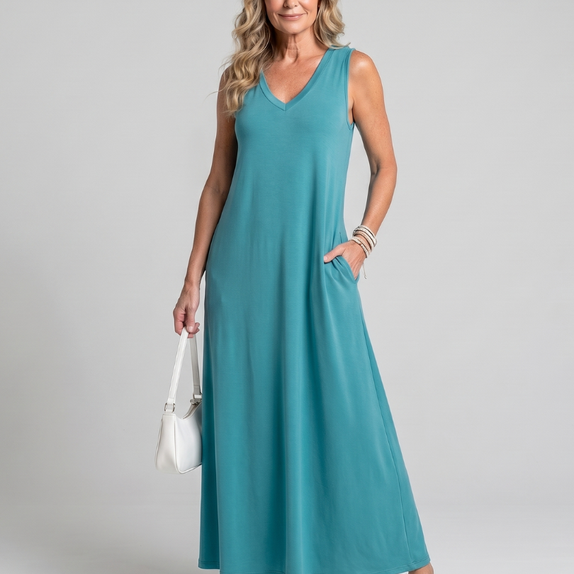 Tesmarie | Sleeveless Tropical Leaf Print Midi Dress