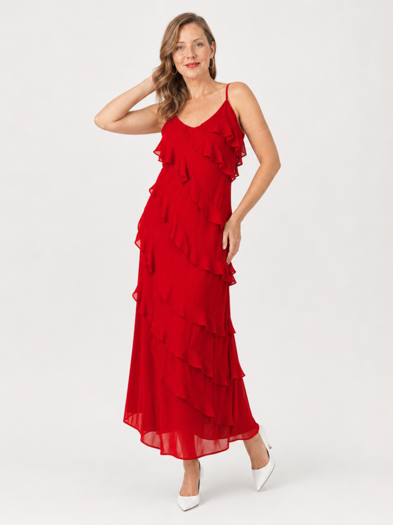 Wilda | Spaghetti Strap Layered Ruffle Detail Maxi Dress