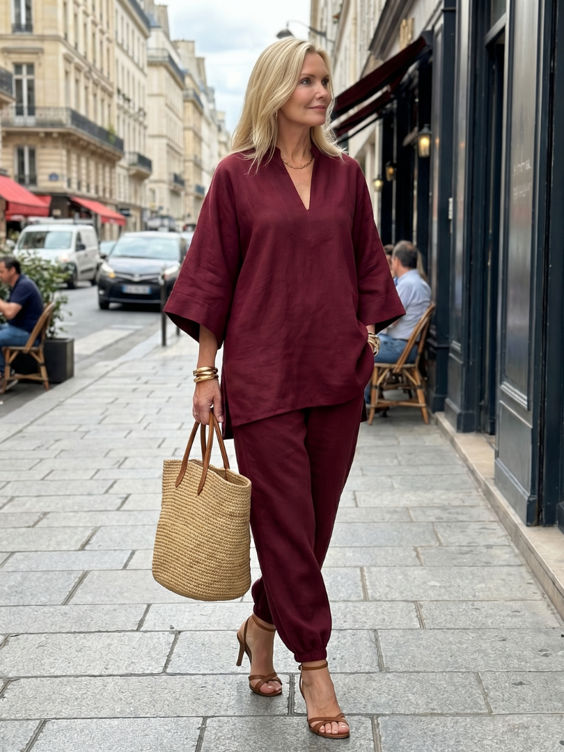 Perrina | V Neck Tunic Gathered Trouser Set