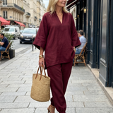 Perrina | V Neck Tunic Gathered Trouser Set