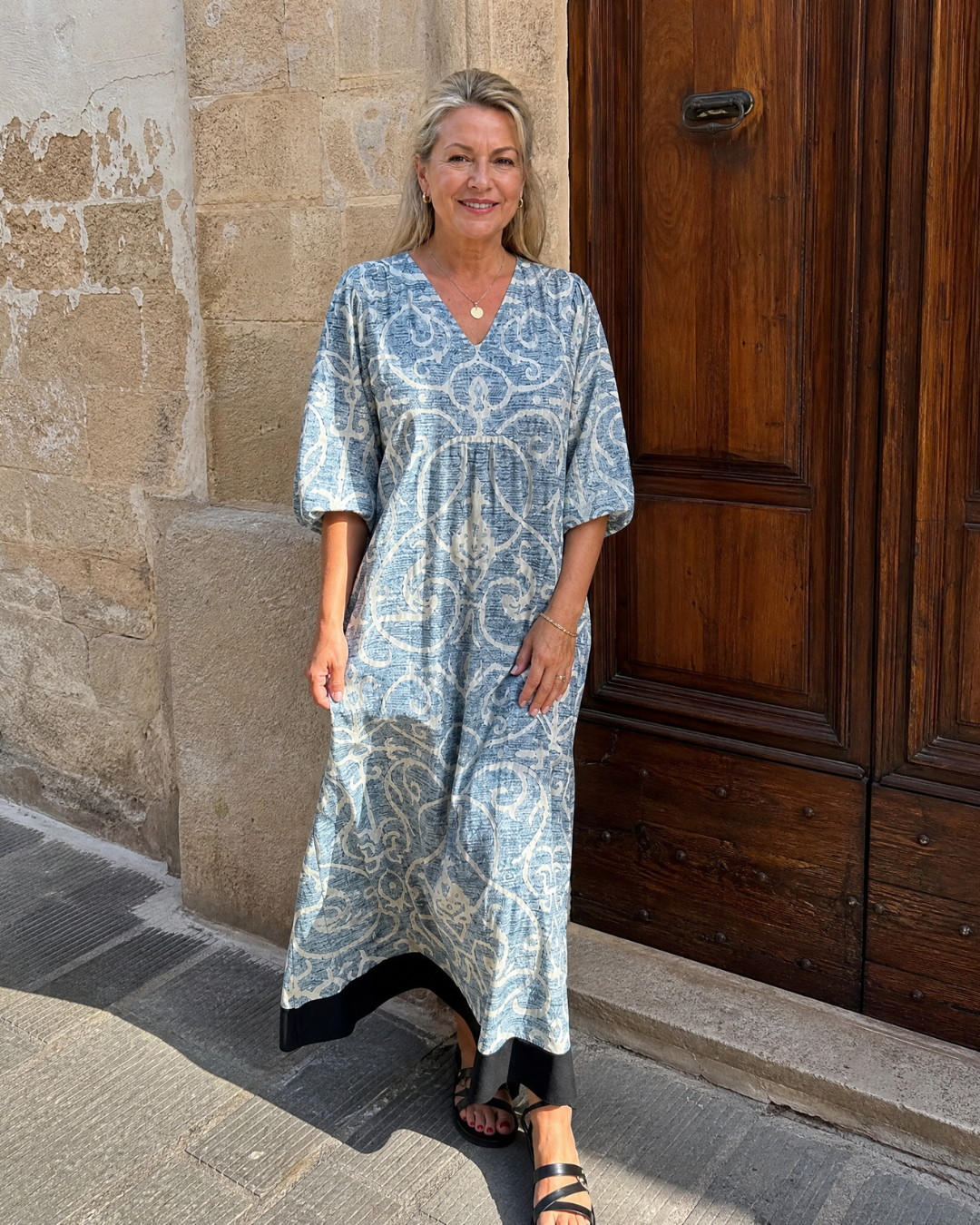 Verra | Vintage Scroll Print Soft Drape Midi Dress